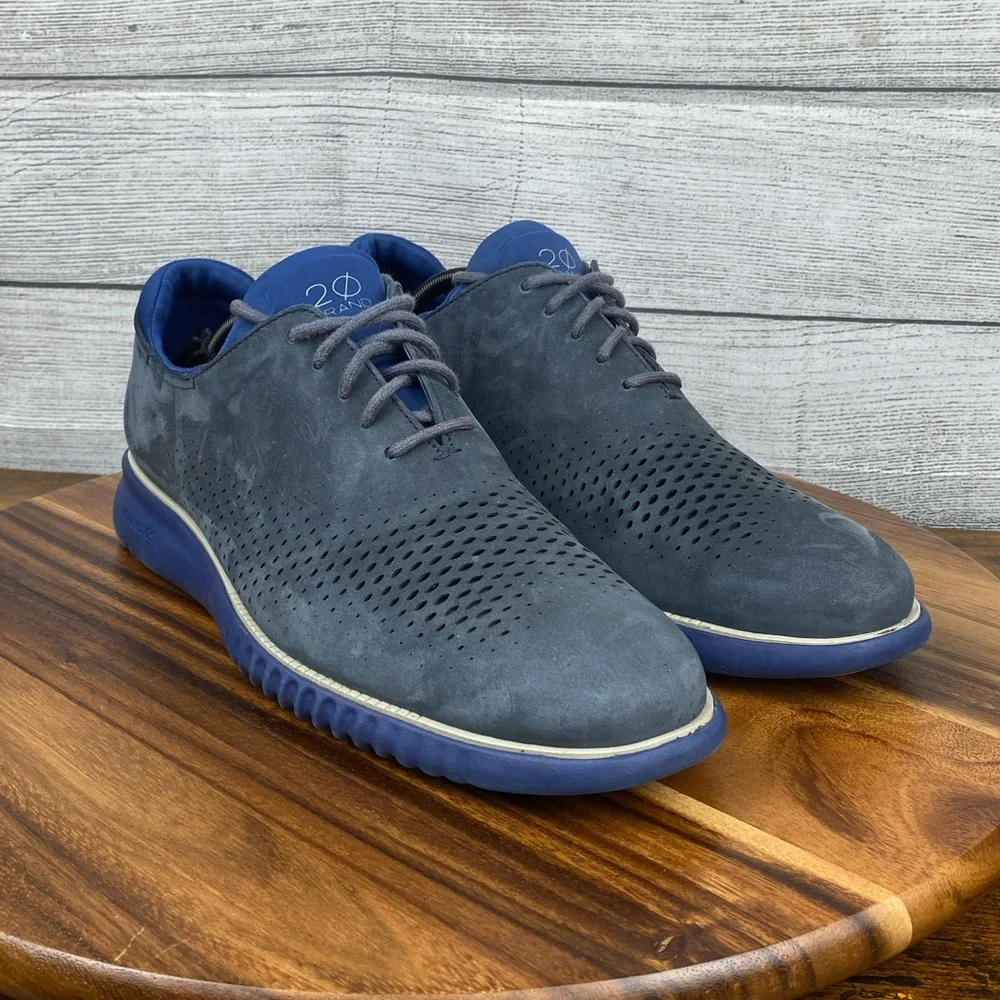 Cole Haan 2.ZEROGRAND Laser Wingtip Oxford Gray Suede Blue Sole C26034 Men’s 12